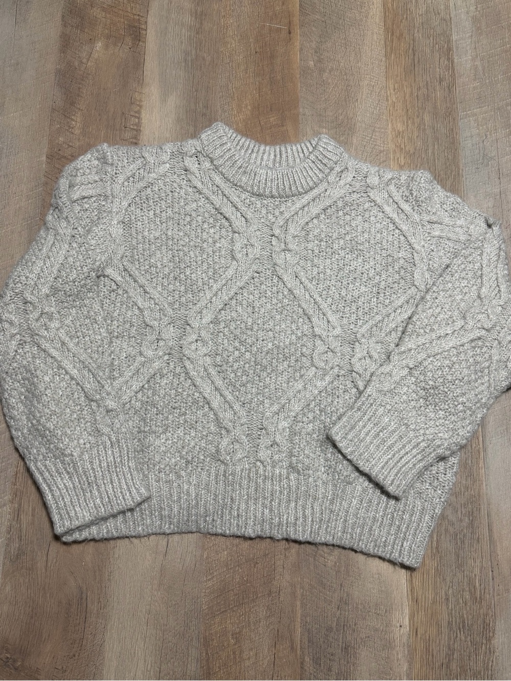 Ophelia Roe Gray Cable Knit Wool Blend Crewneck Sweater Size Large